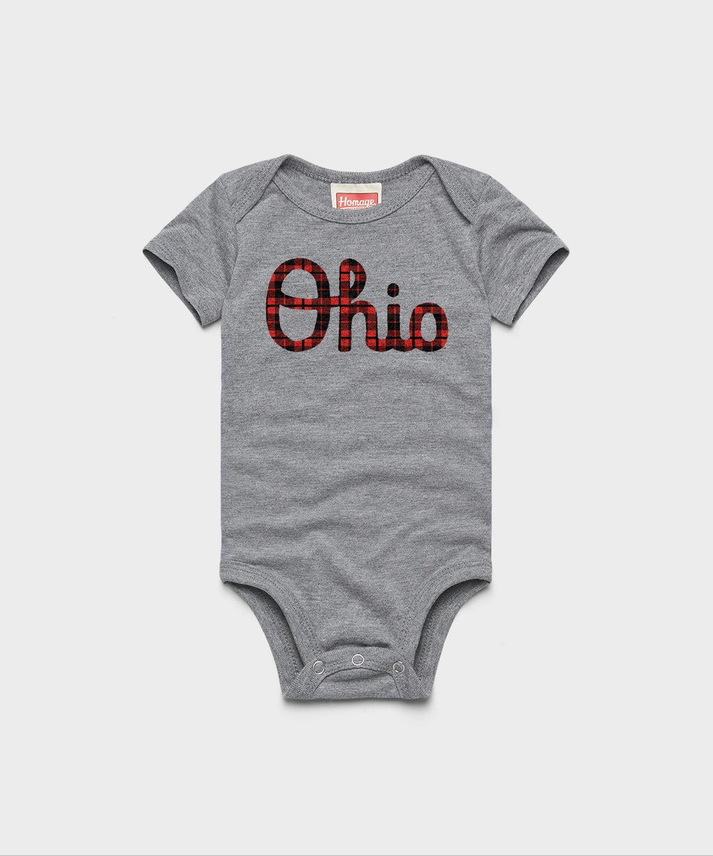 Script Ohio Plaid Baby One Piece