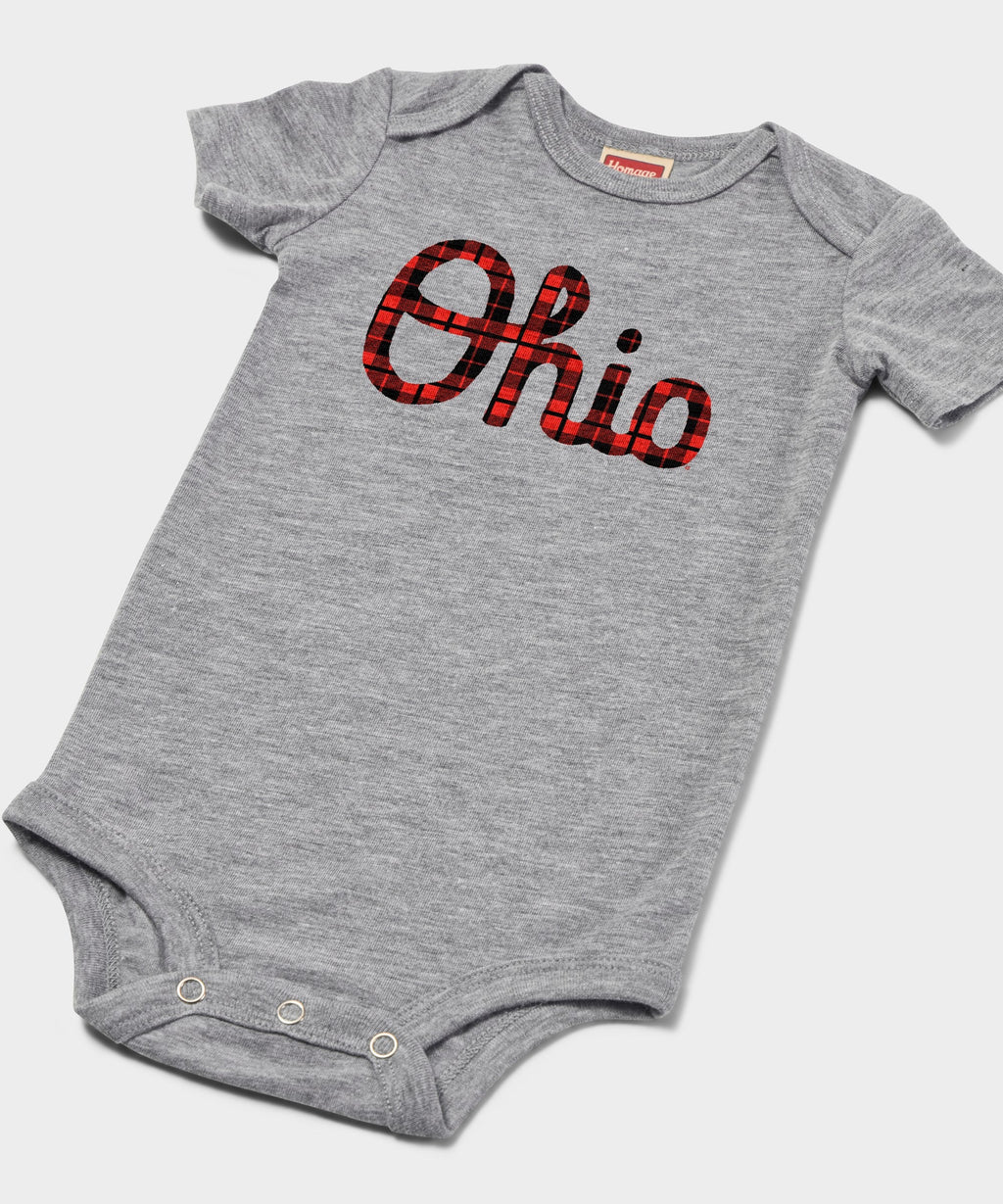 Script Ohio Plaid Baby One Piece
